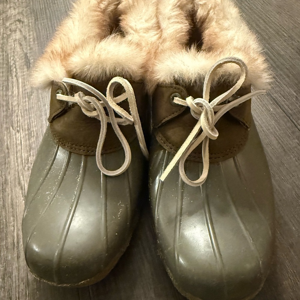 Sperry Olive Green Fur-Trim Duck Boots